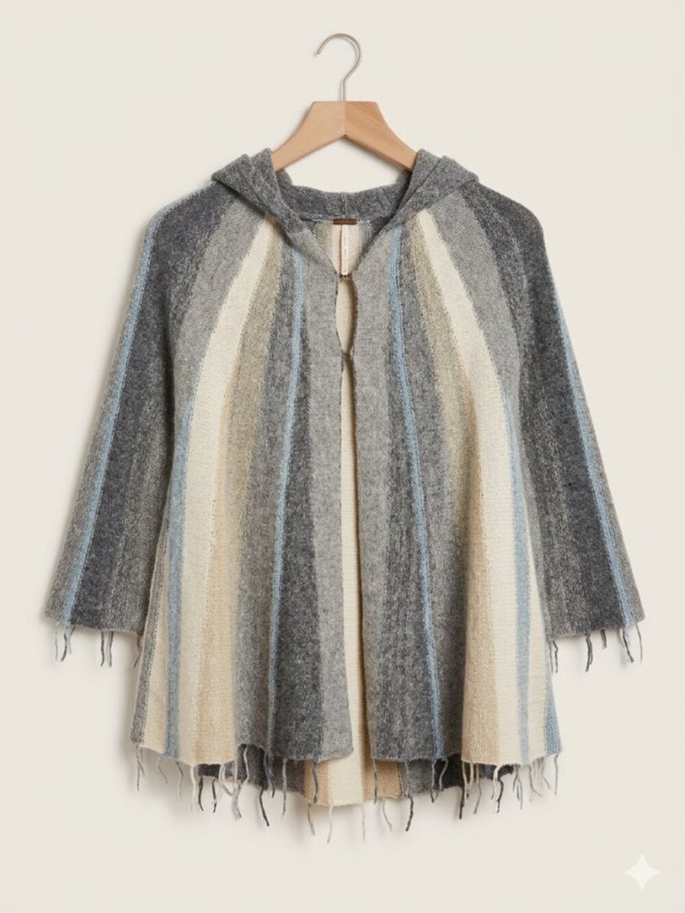 Free People All I Need Aztec Striped Fringe Open Hoodie Gorpcore Cardigan 3153
